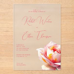 Invitaciones Acrílicas Rosa acuarela de coral elegante