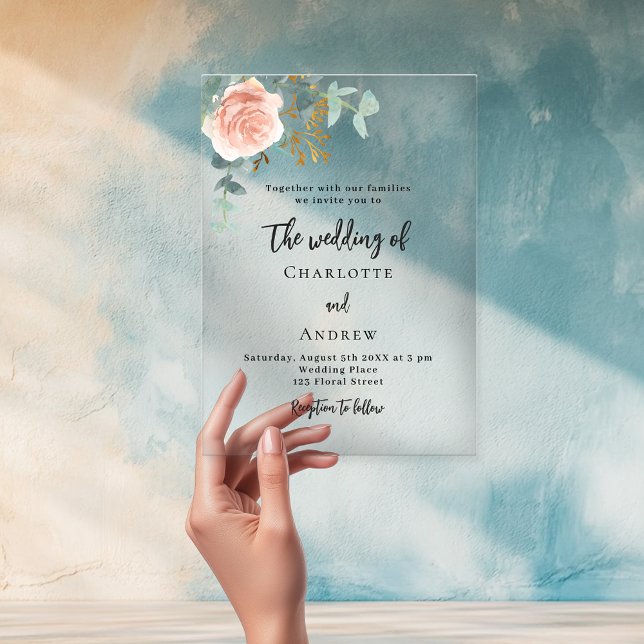Invitaciones Acrílicas Rosa boda de eucalipto rubor transparente (Subido por el creador)