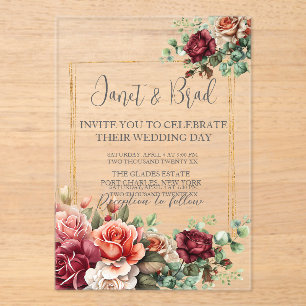 Invitaciones Acrílicas Rosa Boda de Eucaliptos Florales