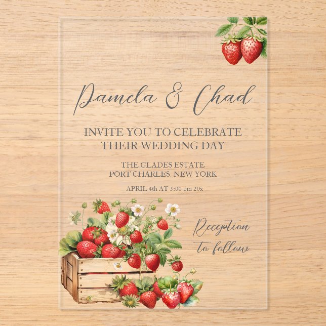 Invitaciones Acrílicas Rosa Boda de Eucaliptos Florales (Anverso)