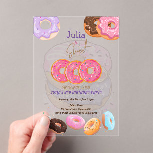 Invitaciones Acrílicas Rosa de Donut 3 cumpleaños