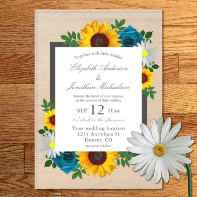 Invitaciones Acrílicas Rosa de girasol Daisy Floral Boda (Subido por el creador)