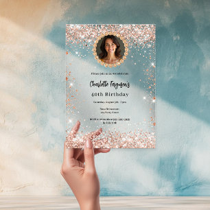 Invitaciones Acrílicas Rosa de la fiesta de cumpleaños diamante claro