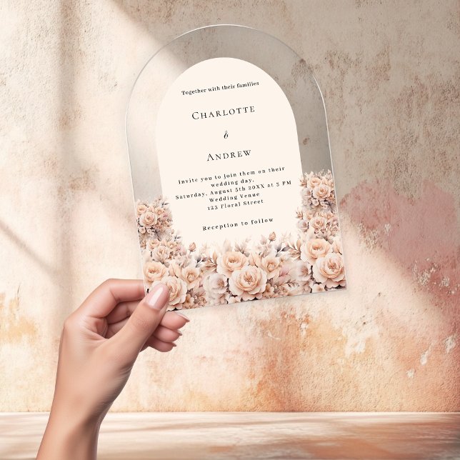 Invitaciones Acrílicas Rosa de melocotón crema florines de oro arco boda (Subido por el creador)