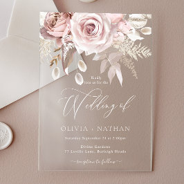 Invitaciones Acrílicas Rosa de Rubor Dusty Boho Trending All Seasons Boda