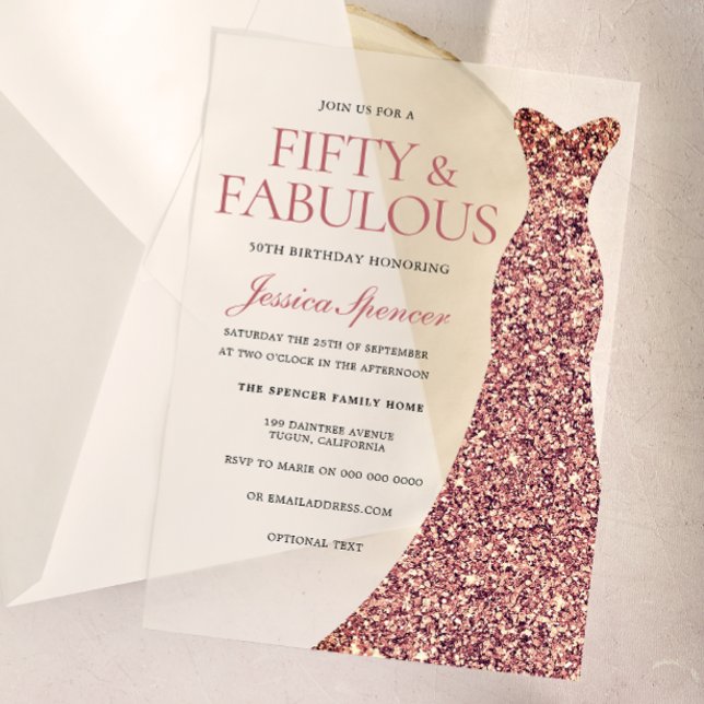Invitaciones Acrílicas Rosa Dorada Sparkle Vestida Mujeres 50 cumpleaños (Subido por el creador)
