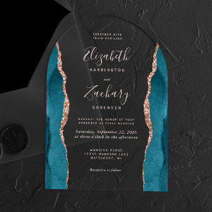 Invitaciones Acrílicas Rosa Dorado Turquesa Moderno Agata Boda Arco Texto