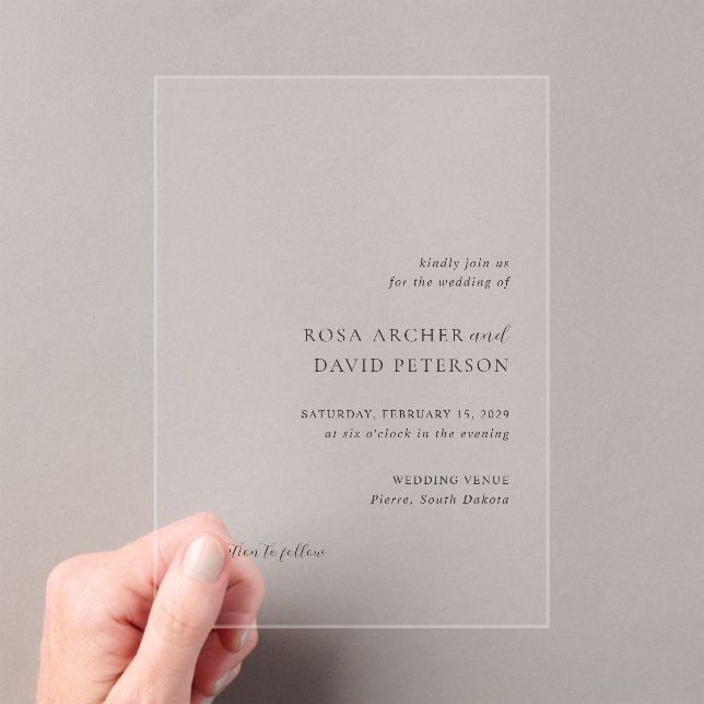 Invitaciones Acrílicas Rosa Elegant Boda moderno (Insitu (portátil))