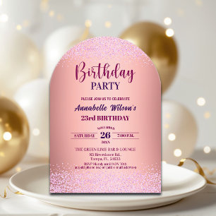 Invitaciones Acrílicas Rosa Elegante Brillante Metálico Cumpleaños 23 