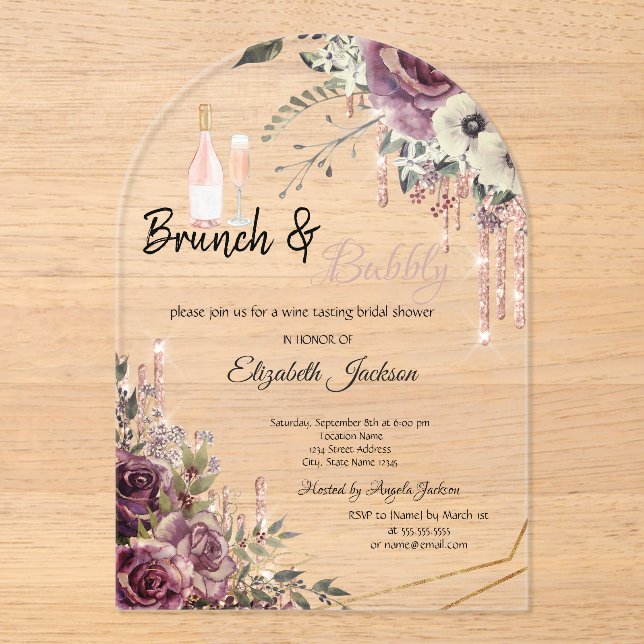 Invitaciones Acrílicas Rosa Gold Dris Floral Bridal Shower (Anverso)