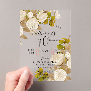 Invitaciones Acrílicas Rosa Jardín 40 cumpleaños