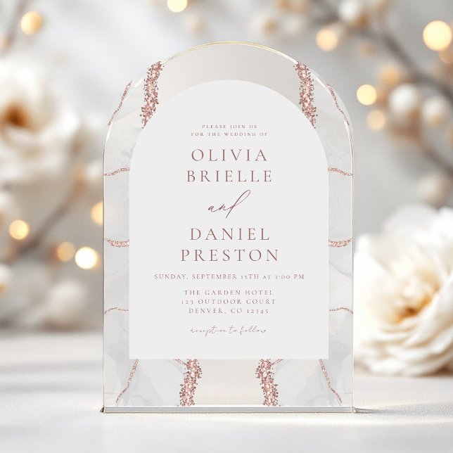 Invitaciones Acrílicas Rosa moderno Boda de Agate Blanco Oro elegante (Subido por el creador)