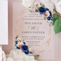 Rosa Oro Chic Navy Rubor Floral Boda Geométrico