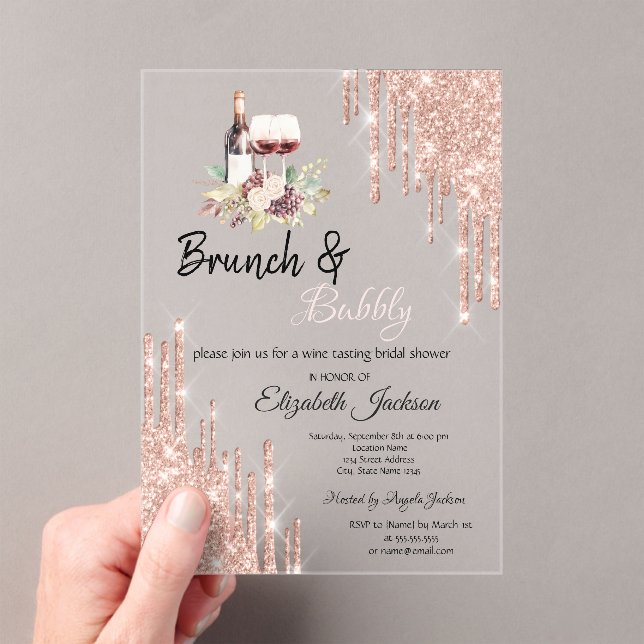 Invitaciones Acrílicas Rosa Oro Perfora Vinos Vinos Ducha Bridal (Insitu (portátil))