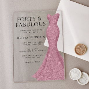 Invitaciones Acrílicas Rosa Oro Rosa 40 y fabuloso 40 cumpleaños