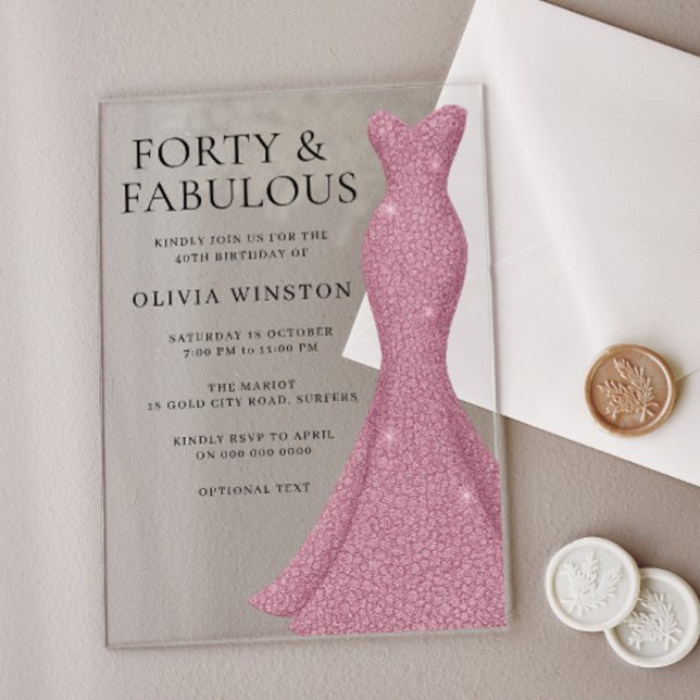 Invitaciones Acrílicas Rosa Oro Rosa 40 y fabuloso 40 cumpleaños (Subido por el creador)
