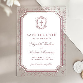 Invitaciones Acrílicas Rosa Polvoriento Boda Católica Guardar la Fecha