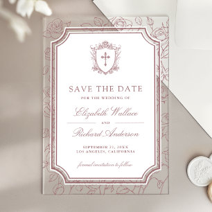 Invitaciones Acrílicas Rosa Polvoriento Boda Católica Guardar la Fecha
