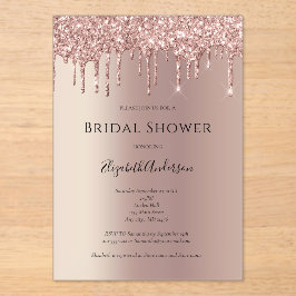 Invitaciones Acrílicas Rosa Purpurina de oro Drin Glam Ducha Nodal trendy