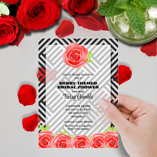 Invitaciones Acrílicas Rosa Roja sobre Derbi de Regalo de Boda con Rayas