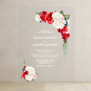 Invitaciones Acrílicas Rosa rojo y blanco Boda floral