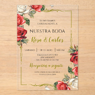 Invitaciones Acrílicas Rosa Rosa Boda Española