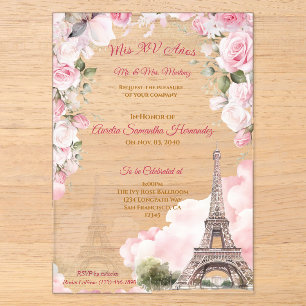 Invitaciones Acrílicas Rosa Rubor París Quinceañer