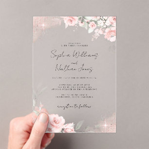 Invitaciones Acrílicas Rosa Rubor Rosa Mariposa de Plata Boda 