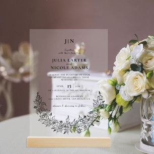 Invitaciones Acrílicas Rosa Salvaje Pétalos Florales Jardín Boda