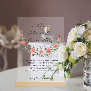 Invitaciones Acrílicas Rosa Silvestre Pétalos Florales Jardín Asunto Boda