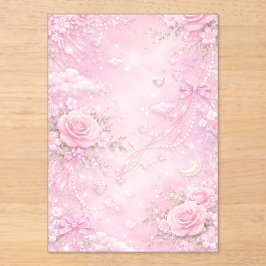 Invitaciones Acrílicas Rosa Soñador Floral Perlas Lazos Brillo Pastel