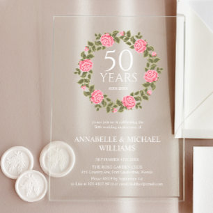 Invitaciones Acrílicas ROSA SUFT GARLAND 50 ANIVERSARIO Boda DE ORO