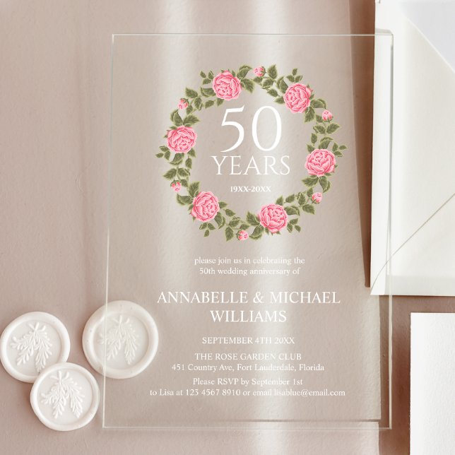 Invitaciones Acrílicas ROSA SUFT GARLAND 50 ANIVERSARIO Boda DE ORO (Subido por el creador)
