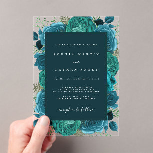 Invitaciones Acrílicas Rosa Verde Elegante Boda Claro