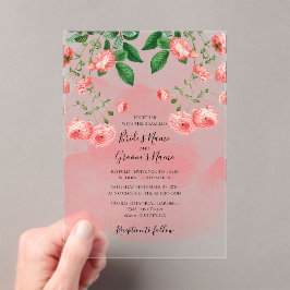 Invitaciones Acrílicas Rosa Vintage Boda Botánico De Flor Rosa Limpio