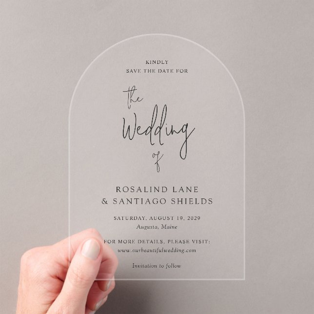 Invitaciones Acrílicas Rosalind Boda elegante moderna salva la fecha (Insitu (portátil))
