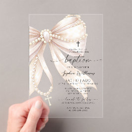 Invitaciones Acrílicas Rosario de Perlas Arco Bautizo