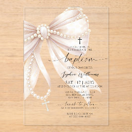 Invitaciones Acrílicas Rosario de Perlas Arco Bautizo