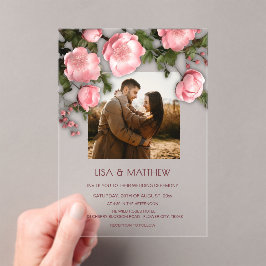 Invitaciones Acrílicas Rosas 3D Blancas Rosadas Elegantes para Boda