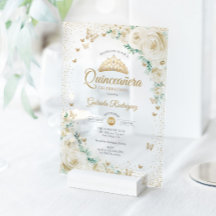 Rosas acuarela Quinceañera floral crema oro