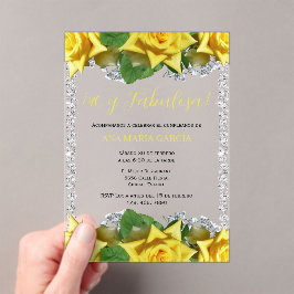Invitaciones Acrílicas Rosas Amarillas y Diamantes Cumpleaños 40 Español