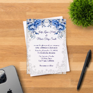 Invitaciones Acrílicas Rosas Azules Copo de Nieve Boda de Navidad