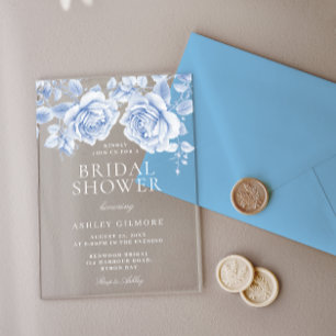 Invitaciones Acrílicas Rosas azules de época elegante ducha de novia