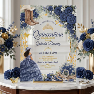 Invitaciones Acrílicas Rosas Azules de la Marina Occidental Quinceañera D