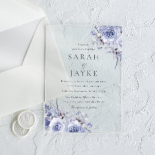 Invitaciones Acrílicas Rosas Azules Hermosas Boda Elegante