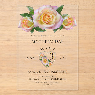 Invitaciones Acrílicas Rosas bonitas flores día de la madre