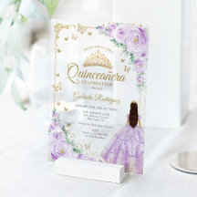 Rosas de acuarela moradas Lila Quinceañera de oro