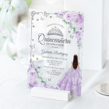 Rosas de acuarela moradas Lila Quinceañera de plat