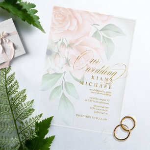 Invitaciones Acrílicas Rosas de boda Soft Blush transparentes ID828