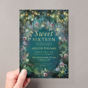 Invitaciones Acrílicas Rosas de Bosque Encantado Verde Magia Dulces 16
